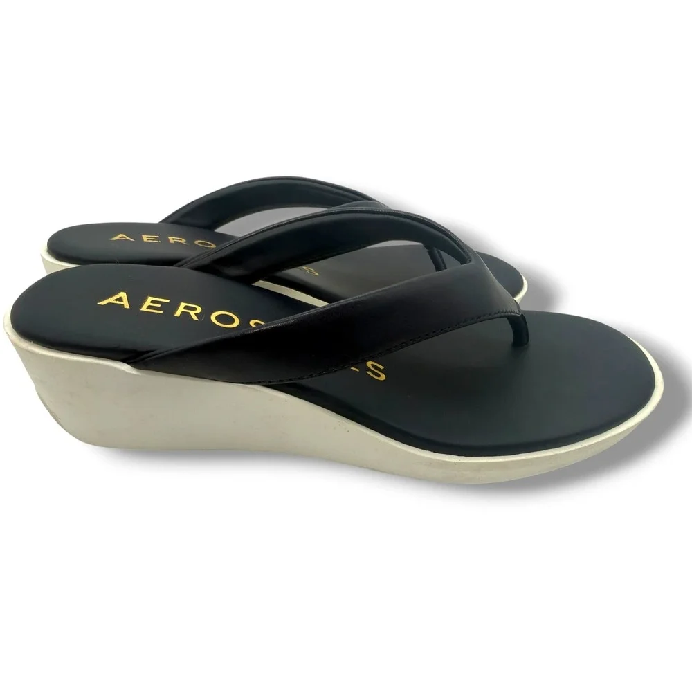 Aerosoles Navy Comfort Wedge Flip Flop/Thong Sandals Women's Size 6 Cushioned